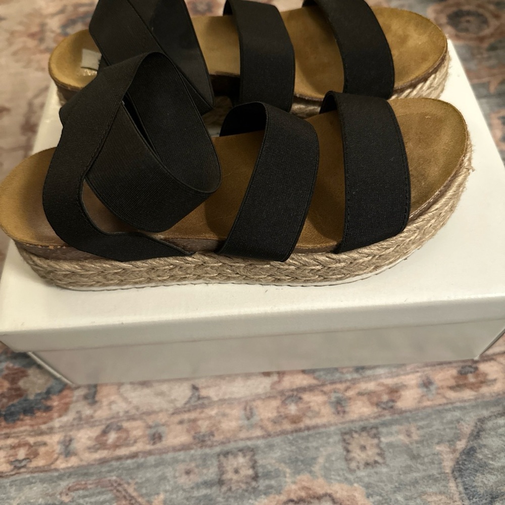 Steve Madden Women's Kimmie Espadrille Black Sandals Elastic Black Size 7